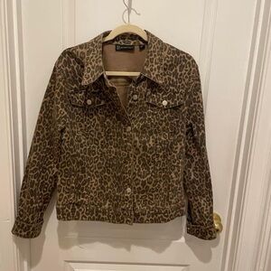 New York & Company Leopard Print Denim Jacket XL